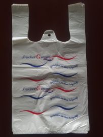 Дружественные к Эко пластиковые хозяйственные сумки футболки, белый цвет с печатанием, материалом ХДПЭ